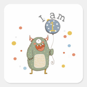 Cute Monster met ballonvaardag Vierkante Sticker