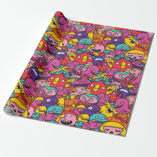 Cute Monster Pattern Wrapping Paper Cadeaupapier (Uitgerold)