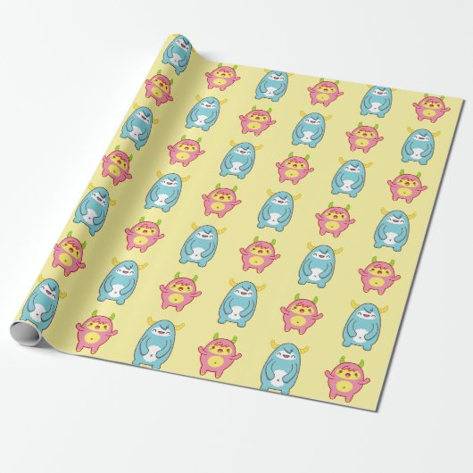 Cute Monster Pattern Wrapping Paper Cadeaupapier (Uitgerold)