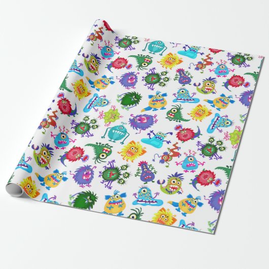 Cute Monster Pattern Wrapping Paper Cadeaupapier (Uitgerold)