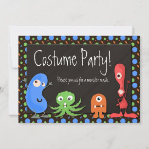 Cute Monster Theme Costume Party Invitations Kaart