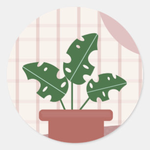 Cute Monstera Planten Framed Bohemian Design Ronde Sticker