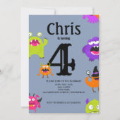 Cute Monsters 4e Invitation anniversaire (Devant)