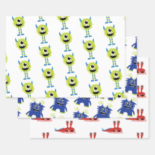 Cute Monsters Baby Boy Birthday Baby shower Inpakpapier Vel