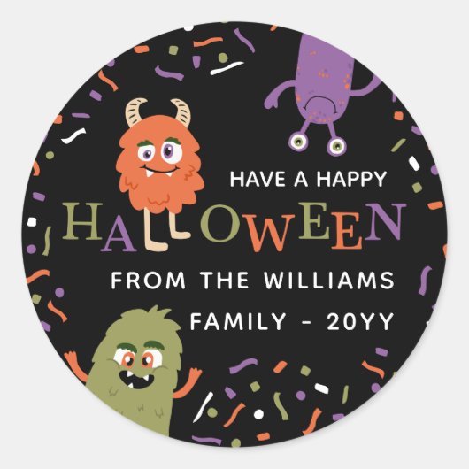 Cute Monsters Happy Halloween Ronde Sticker (Voorkant)