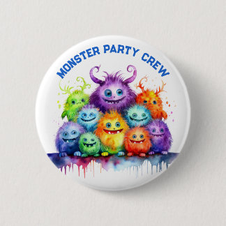 Cute Monsters Kids Birthday Party Crew Ronde Button 5,7 Cm