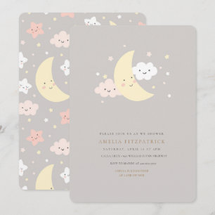 Cute Moon and Star Baby shower Invitation Kaart
