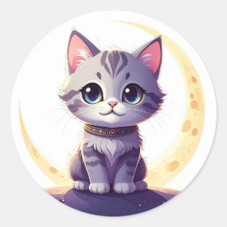 Cute Moon Cat Sticker – Magical Kitten on Crescent