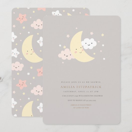 Cute Moon et Star Baby shower Invitation (Devant / Derrière)