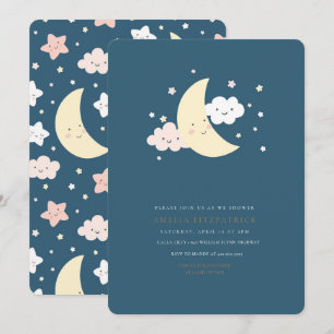 Cute Moon et Star Baby shower Invitation Marine