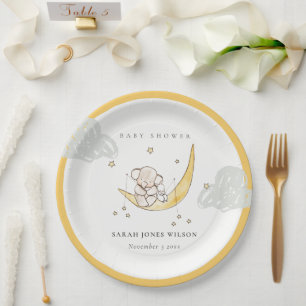Cute Moon Stars Elephant Bunny Neutral Baby shower Papieren Bordje