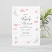 Cute Moon & Stars Invitation Baby shower de fille (Debout devant)