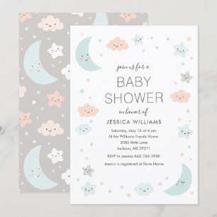 Cute Moon & Stars Lijst Baby shower Uitnodiging