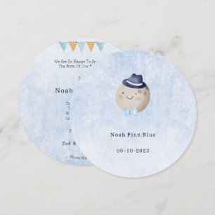 Cute Moon With Hat And Bow Baby Boy Card Kaart