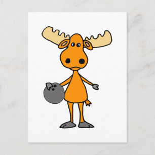 Cute Moose Bowling Cartoon Briefkaart