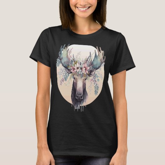Cute Moose Flower Crown Animal T-shirt (Voorkant)