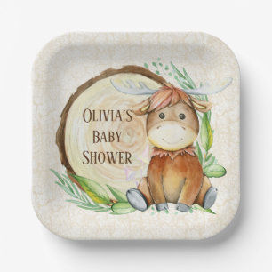 Cute Moose Greenery Wood Slice Baby shower Custom Papieren Bordje