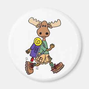 Cute Moose Hiker Cartoon Magneet