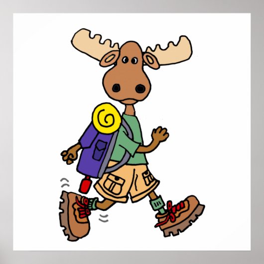 Cute Moose Hiker Cartoon Poster (Voorkant)