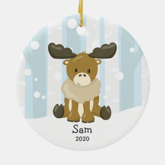 Cute Moose Personalized Kerstversiering Keramisch Ornament (Achterkant)