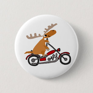 Cute Moose Riding Motorcycle Cartoon Ronde Button 5,7 Cm