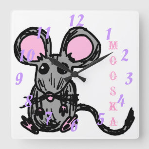 Cute Mooska Mouse Square Clock Vierkante Klok