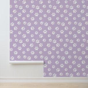 Cute Moppige Pastel Paarse Witte Kat Hond Pootafdr Behang