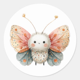 Cute Moth Cartoon Illustration Watercolor Insect  Ronde Sticker