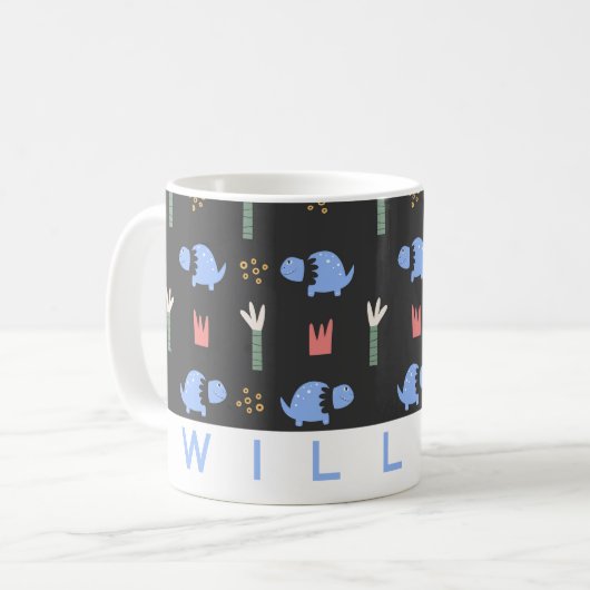 Cute Motif Dinosaur Mug | Nom personnalisé (Devant gauche)