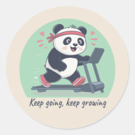 Cute Motivational Panda on Treadmill Ronde Sticker