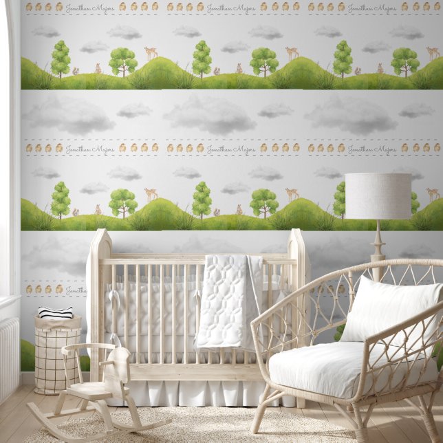 Cute mountains with  animals  behang (Kinderen)