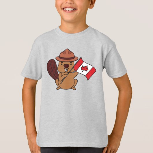 Cute Mountie Beaver Canada Kids Graphic Tee T-shirt (Voorkant)