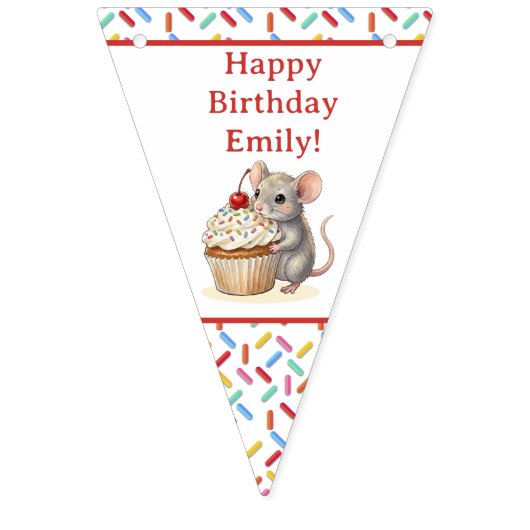 Cute Mouse and Cupcake Personalized Birthday Vlaggetjes (Eerste vlag)