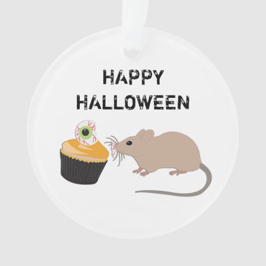 Cute Mouse Eating Halloween Eyeball Cupcake Ornament (voorkant)