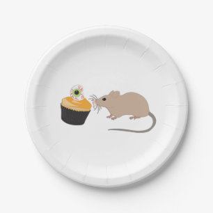 Cute Mouse Eating Halloween Eyeball Cupcake Papieren Bordje