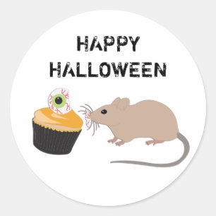 Cute Mouse Eating Halloween Eyeball Cupcake Ronde Sticker