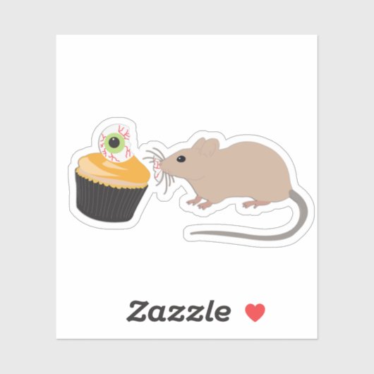 Cute Mouse Eating Halloween Eyeball Cupcake Sticker (Vel)