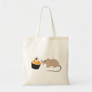 Cute Mouse Eating Halloween Eyeball Cupcake Tote Bag