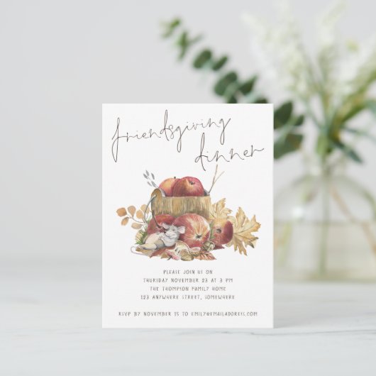 Cute Mouse Friendsgiving Dinner Invite Briefkaart (Staand voorkant)
