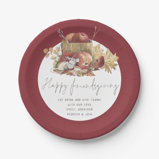 Cute Mouse Handwriting Happy Friendsgiving Papieren Bordje (Voorkant)