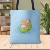 Cute Mouse in a Leaf Boat Blue Draagtas
