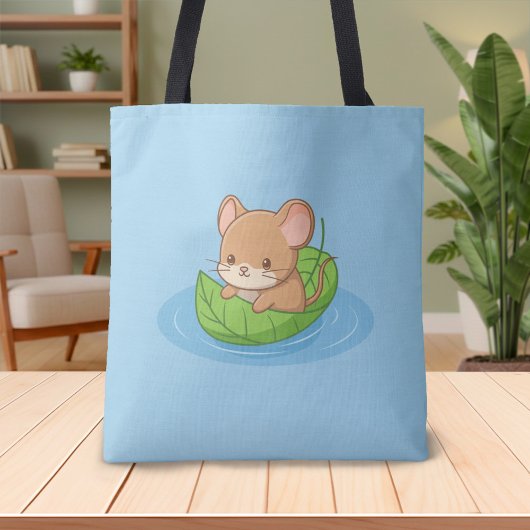 Cute Mouse in a Leaf Boat Blue Draagtas