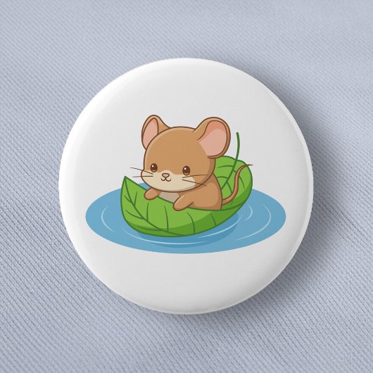 Cute Mouse in a Leaf Boat Ronde Button 5,7 Cm