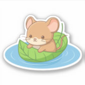 Cute Mouse in a Leaf Boat Sticker (Voorkant)