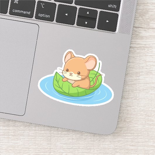 Cute Mouse in a Leaf Boat Sticker (Detail)