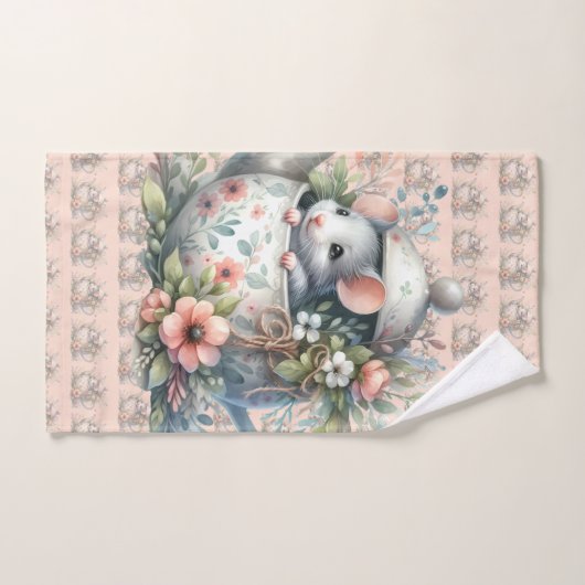 Cute Mouse in Floral Teapot Illustration Bad Handdoek (Handdoek)