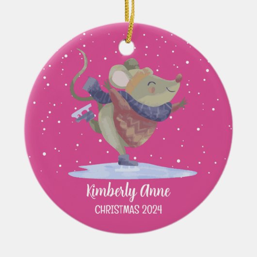 Cute Mouse Kerstmis Rat Snowy Winter Holiday Keramisch Ornament (Voorkant)