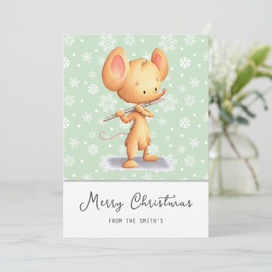 Cute Mouse Musician Message Merry Christmas Feestdagenkaart (Staand voorkant)