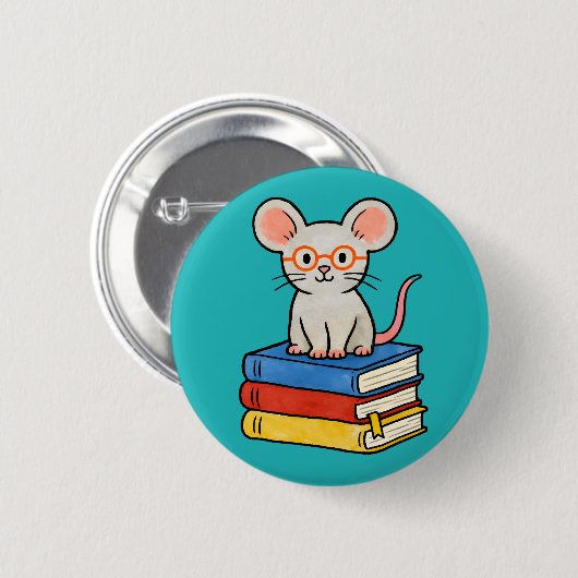 Cute Mouse on Books Stack Ronde Button 5,7 Cm (Voorkant /achterkant)