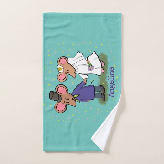 Cute mouse-paar cartoon illustratie bad handdoek (Handdoek)